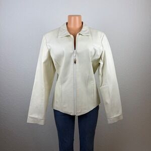Wilsons Leather Maxima Cream Beige Zip Up Jacket Women's Size L